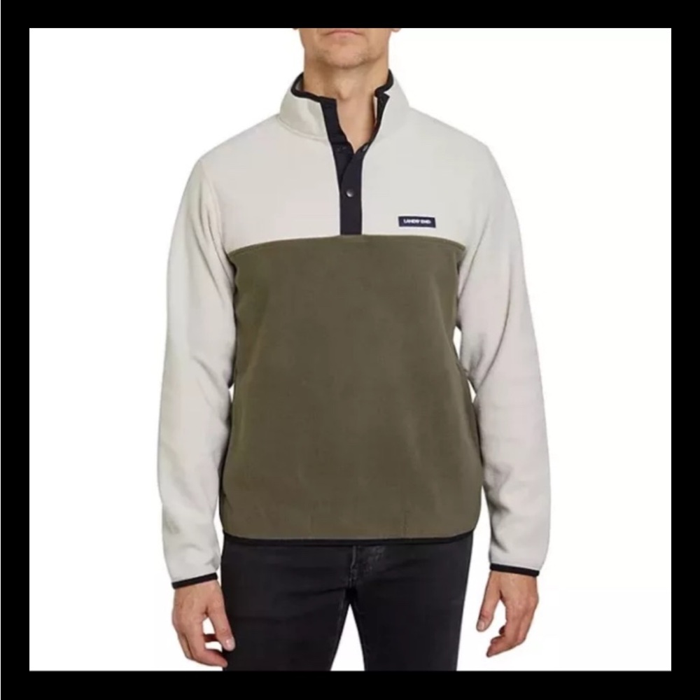 Lands' End Fleece Pullover Top Shirt Soft Stretch Beige Olive Men's Size XXL